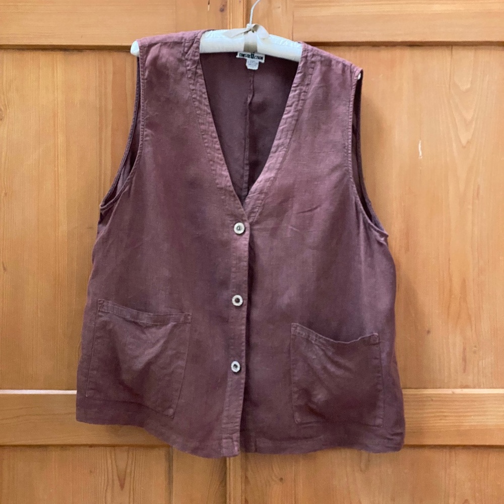 Lagenlook Nu Construction Chocolate Brown Linen Woman's Vest Sz Lg